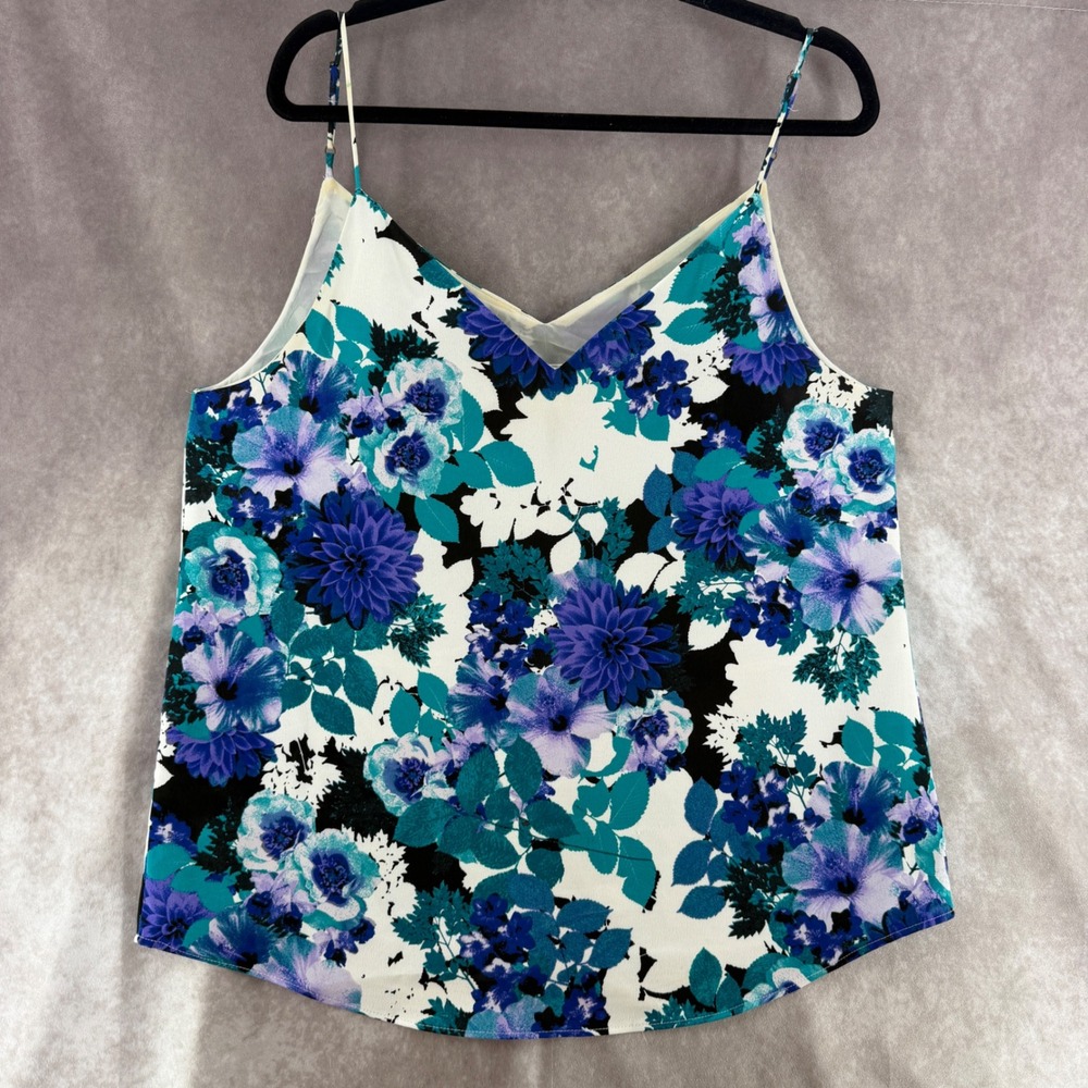 Calvin Klein Womens Blue Teal Floral V-Neck Adjustable Strap Camisole Top LG